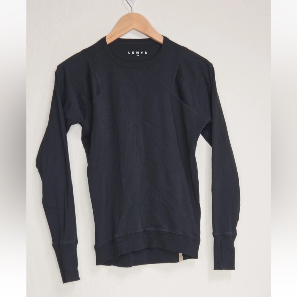 Lunya Organic Pima Long Sleeve Crew Black Size S Womens